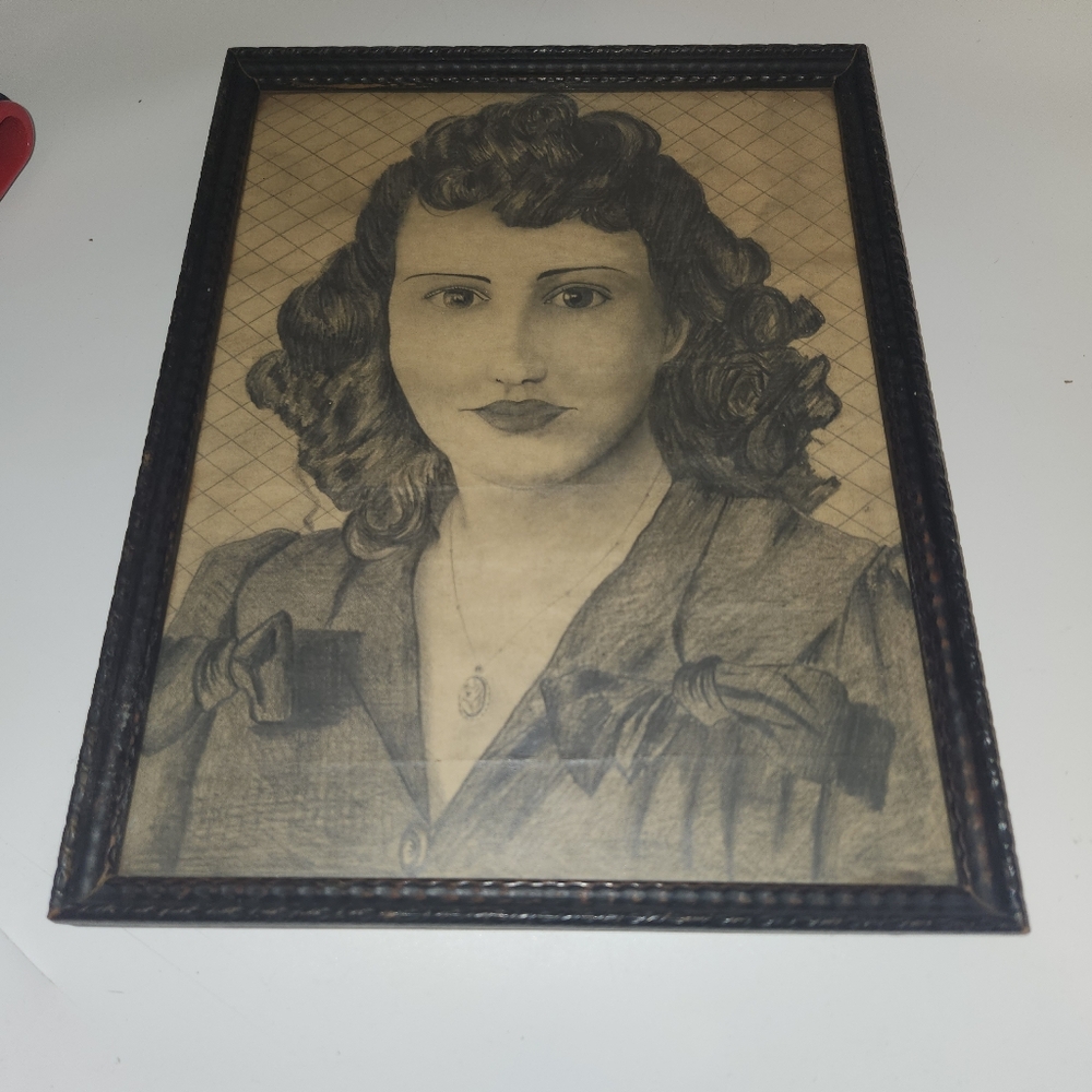Vintage pencil Original Art work war soldier woman 10" x 13" Unsigned Portrait - Picture 14 of 15